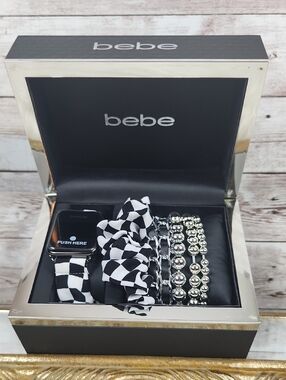 bebe Black Quilted Jewelry Box with Silver Band